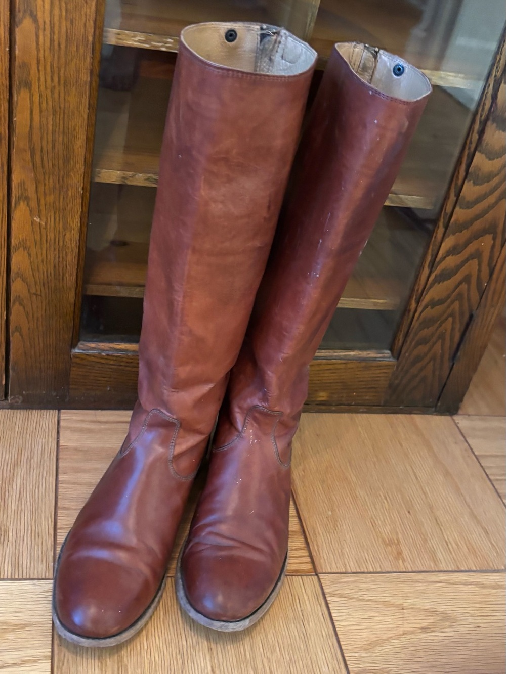 Frye Melissa Button Back Zip Tall Cognac Brown Leather
Riding Boots Womens